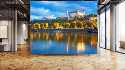 Bratislava historical center with the castle over Danube river, Bratislava, Slovakia Wall mural