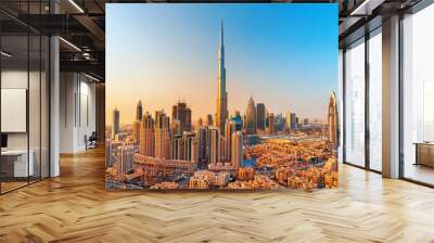 DUBAI ,UNITED ARAB EMIRATES-FEBRUARY 18, 2017: Beautiful Dubai downtown at the sunset,Dubai,United Arab Emirates Wall mural