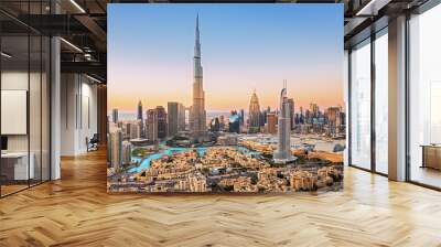 Dubai downtown, amazing city center skyline with luxury skyscrapers, United Arab Emirates Wall mural