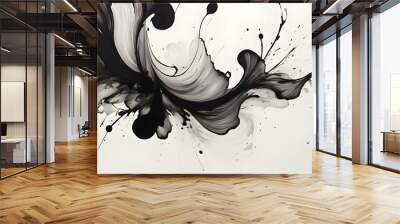 Abstract ink background texture black strokes on white paper wallpaper Wall mural