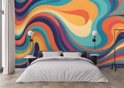 Y2k aesthetic. Groovy hippie backgrounds. Waves, swirl, twirl pattern. Twisted and distorted in trendy retro psychedelic style. Wall mural