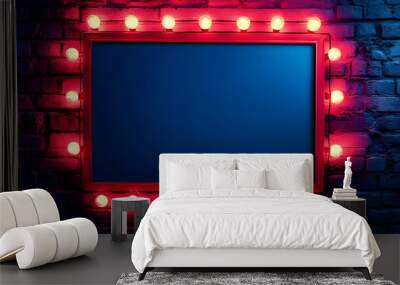 Bright Frame with Lights on Dark Blue Brick Wall Wall mural