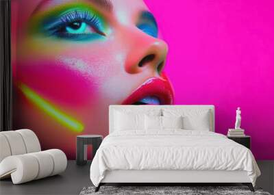 Stunning Woman with Neon Makeup and Colorful Accents Wall mural