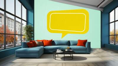 For conceptual image about communication and social media, customer feedback, Blank correspondence  yellow grunge paper speech bubbles with quote sign on rough light  green paper background Wall mural