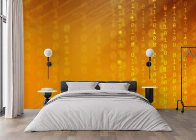 orange gradient color with binary code and stripe line, technology background Wall mural