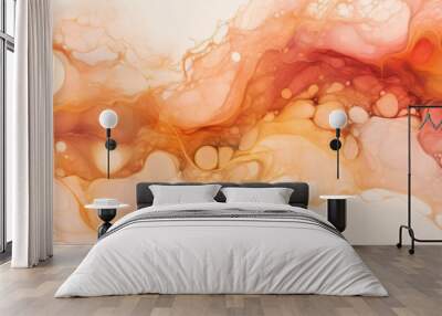 Background with fluid art texture. Backdrop with abstract mixing paint effect. Liquid acrylic artwork that flows and splashes. Mixed paints for interior poster. Orange, pink and red colors Wall mural