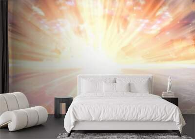 Beautiful sky at sunrise with clouds and sun. Heavenly light rays breaking through clouds. Divinity light. Easter morning. Biblical scene, heaven, sign from God.  Resurrection and ascension of Christ Wall mural