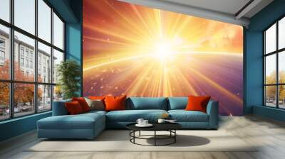 Beautiful sky at sunrise with clouds and sun. Heavenly light rays breaking through clouds. Divinity light. Easter morning. Biblical scene, heaven, sign from God.  Resurrection and ascension of Christ Wall mural