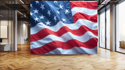 Closeup background with waving American flag for honoring. USA flag for Memorial Day, 4th of July, Labour Day, Independence Day. Happy Veterans Day. Remember and Honor concept Wall mural