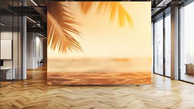 Coco palm tree on tropical paradise sandy beach with blue sky and clear sea. Seascape, blue ocean in sunny day. Summer vacation and travel concept. Nature background for card, banner, flyer Wall mural