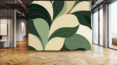 Green leaves background. Luxury beige and green abstract pattern, summer or spring nature ornament. Modern green mosaic. Art deco style. Elegant luxury wallpaper or banner Wall mural