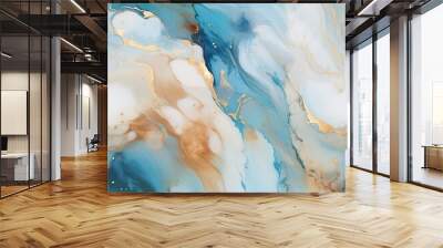 Luxury teal blue and gold marble abstract texture background. Premium italian glossy granite slab stone ceramic tile. Print for packaging, wallpapers, posters. Seamless pattern for product design Wall mural