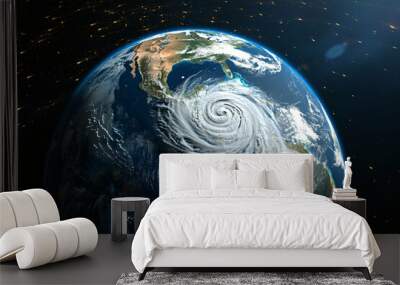 Satellite view of atmospheric cyclone. The eye of the hurricane from space. Super typhoon, tropical storm. Effect of climate change. Weather and natural disaster concept Wall mural