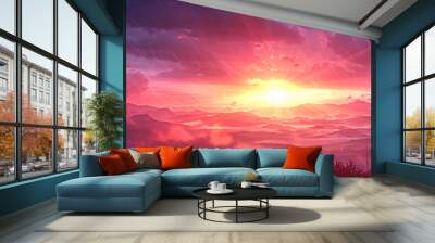 Two cross at sunrise symbolizes the gate to heaven, road, passage or ascension. Resurrection. Easter morning, Good Friday. Religion and christianity concept Wall mural