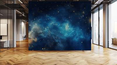 Watercolor night sky. Pattern with gold foil constellations, stars and clouds on dark blue background. Space, astronomical concept. Design for textile, fabric, paper, print, banner Wall mural