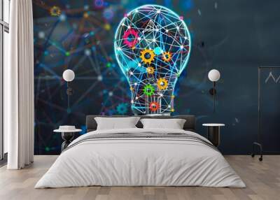 Colorful Networked Light Bulb Symbolizing Innovation and Creative Thinking Wall mural