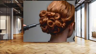 Creating Spiral Curls with a Curling Wand for a Stylish Glamorous Hairstyle Wall mural