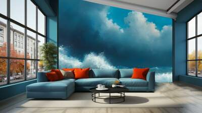 Dramatic Stormy Ocean Waves Crashing Against Rocky Coastline Wall mural