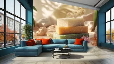 Handcrafted Organic Soap Bars with Natural Textures and Colors in 3D Wall mural