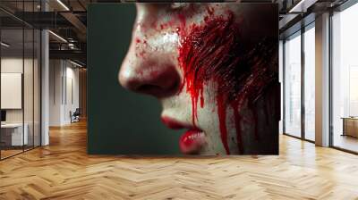 Intense Facial Scratch with Fresh Dripping Blood Texture Wall mural