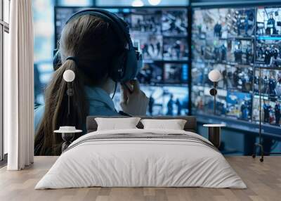 Security Team Reviewing Scanning Results on Control Room Monitor Wall mural