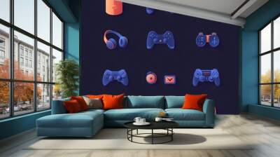 Stylized Flat Gradient Icons for Gaming and Esports Equipment Wall mural