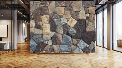 rocks with different shapes are assembled as wall and flooring materials. Background, texture, objects, architecture. Wall mural