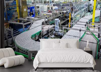 Beverage cans on conveyor belt Wall mural