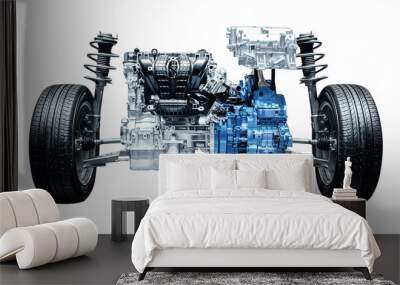 Mock up truck engine with shock absorber and tire Wall mural