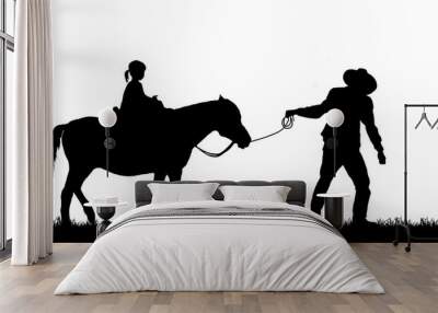 silhouette cowboy and horse on white background. Wall mural