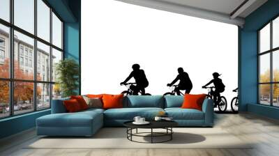 Silhouette man and bike relaxing on white background. Wall mural