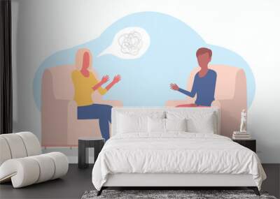 Psychologist and patient. Psychotherapy counseling concept illustration design flat vector Wall mural