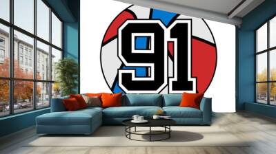 ball of basketball with the number 91 Wall mural