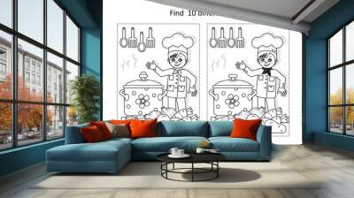 Little chef in the kitchen find the differences picture puzzle and coloring page. Suitable for Thanksgiving Day holiday celebration fun activities. Wall mural