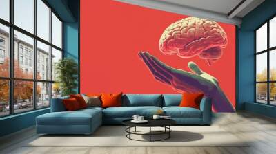 Abstract illustration of a human hand, intricate patterns, vibrant colors, dynamic shapes, exploring the concept of human connection and artistry Wall mural