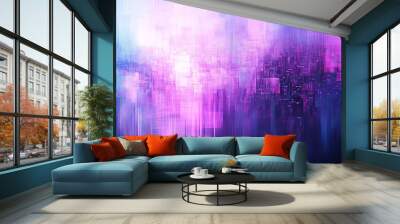 Abstract minimalist composition featuring minimalist digital textures and minimalist pixelated patterns. Harmonious shades of minimalist digital blue and minimalist glitch purple create a futuristic Wall mural