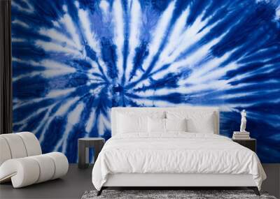 Blue spiral tie dye wallpaper, stripe modern design. Wall mural