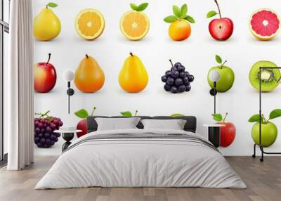 Graphic Design Diverse Tropical Fruits on White Background. Wall mural