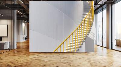 white fuel tank container, white steel petroleum silo and white steel stair with yellow metal handrail. Wall mural