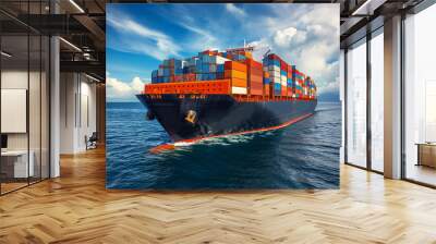 A large cargo container ship carrying containers for import and export by sea. Wall mural