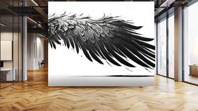 Black angel wings render 3D feather bird wings isolated on white background Generated by Ai Wall mural