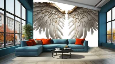 Golden White angel wings render 3D feather bird wings isolated on white background Generated by Ai Wall mural