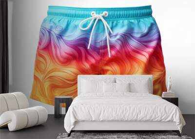 A colorful pair of swim trunks with a yellow stripe. The shorts are bright and colorful, with a yellow stripe running down the center. The shorts are designed to be fun and playful Wall mural