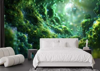 An up-close view of a teeming microbial landscape, alive with the activity of emerging life and bioluminescent beauty. Wall mural