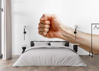 Close-up of a human fist, signifying strength, determination, or protest. Isolated on a transparent background. with natural lighting. Wall mural