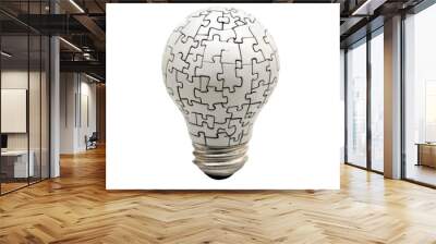 Creative light bulb composed of jigsaw puzzle pieces symbolizing innovation, intelligence, and problem-solving. Ideal for business and education themes. Wall mural