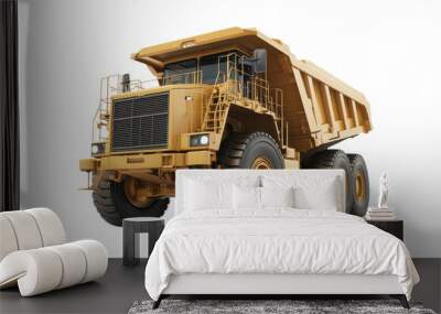 High-resolution image of a large yellow dump truck used for construction and mining purposes, isolated on a transparent background. Wall mural