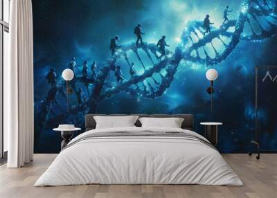 People walking on a DNA strand in space. Wall mural