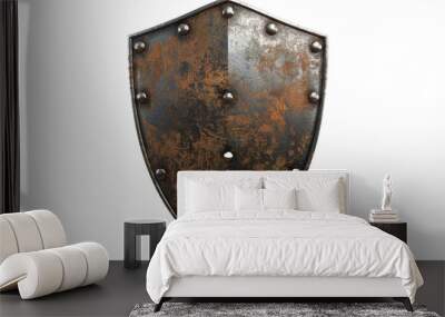 Rustic medieval shield with metal rivets, worn and weathered for a vintage, historical feel. Perfect for medieval and fantasy themes. Wall mural