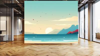 A beautiful landscape with a large body of water and trees in the background Wall mural